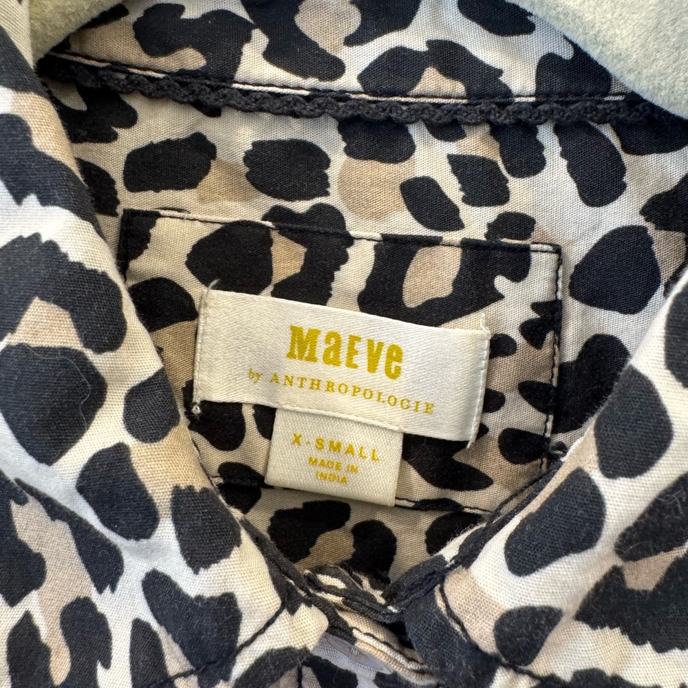 Anthropologie Maeve Black and Cream Animal Print Shirt - Picture 4 of 4